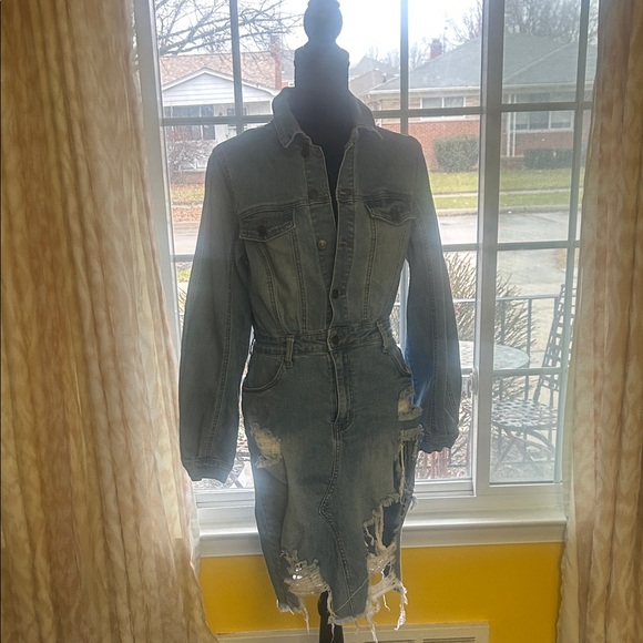 Fashion Nova Distressed Denim Dress - Picture 2 of 16